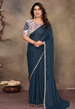 Load image into Gallery viewer, Teal Georgette Saree With Blouse