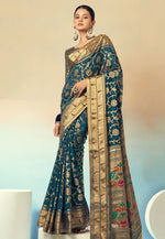 Load image into Gallery viewer, Teal Georgette Saree With Blouse
