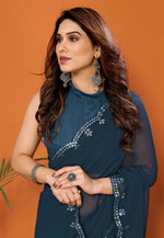 Load image into Gallery viewer, Teal Georgette Saree With Blouse
