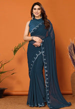 Load image into Gallery viewer, Teal Georgette Saree With Blouse