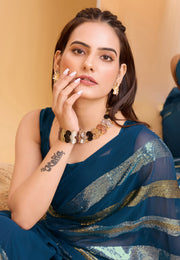 Teal Georgette Sequence Saree