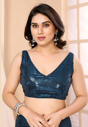 Teal Georgette Sequence Saree