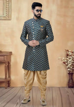 Load image into Gallery viewer, Teal Jacquard Dhoti Sherwani
