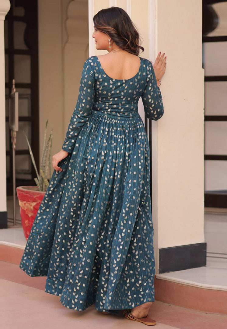 Teal Jacquard Gown