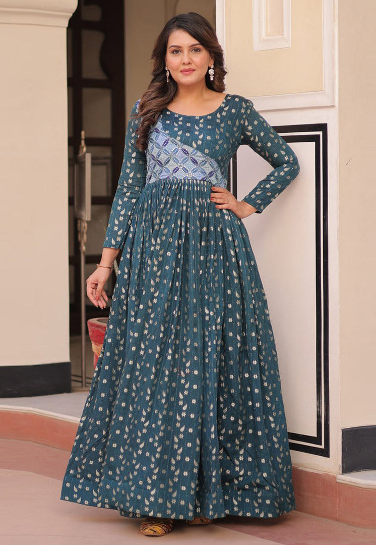 Teal Jacquard Gown