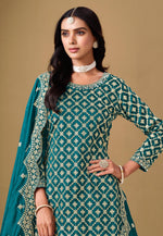 Load image into Gallery viewer, Teal Jacquard Indo Western Lehenga Choli

