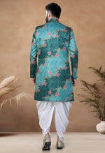 Load image into Gallery viewer, Teal Jacquard Indo Western Suit
