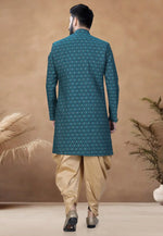 Load image into Gallery viewer, Teal Jacquard Indo Western Suit
