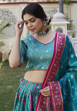 Load image into Gallery viewer, Teal Jacquard Lehenga Choli
