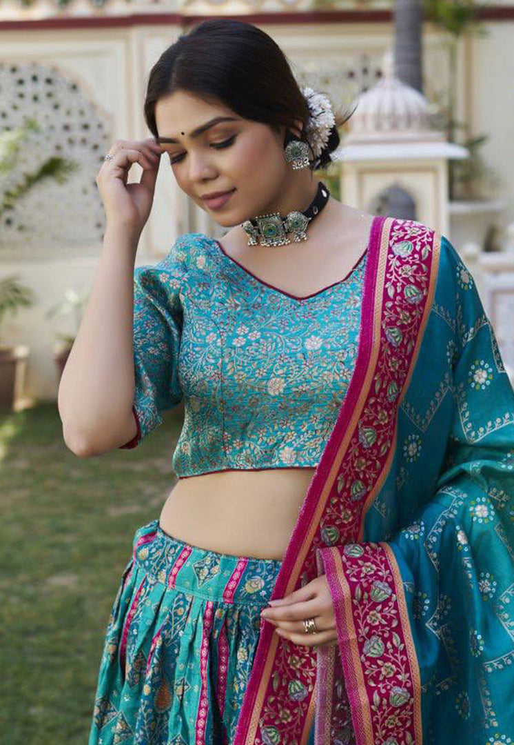 Teal Jacquard Lehenga Choli