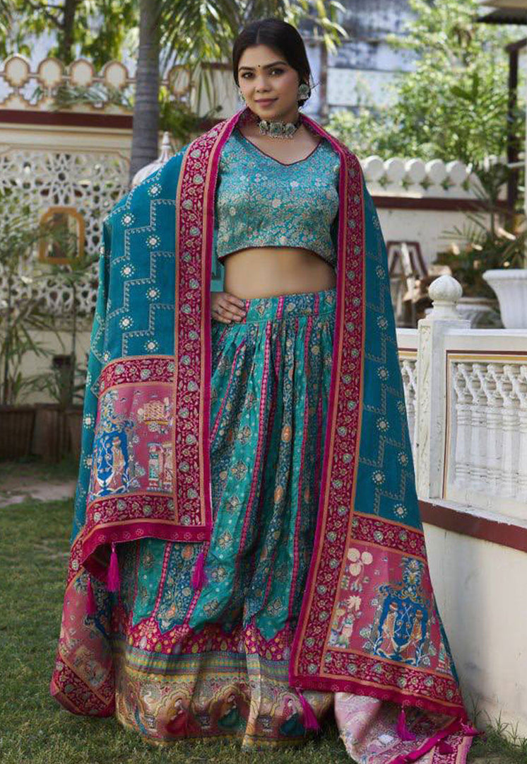 Teal Jacquard Lehenga Choli