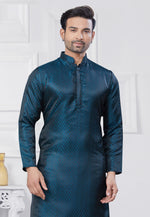 Load image into Gallery viewer, Teal Jacquard Silk Pathani Suit
