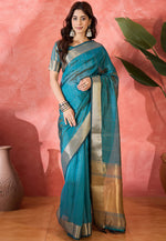 Load image into Gallery viewer, Teal Khadi Saree With Blouse
