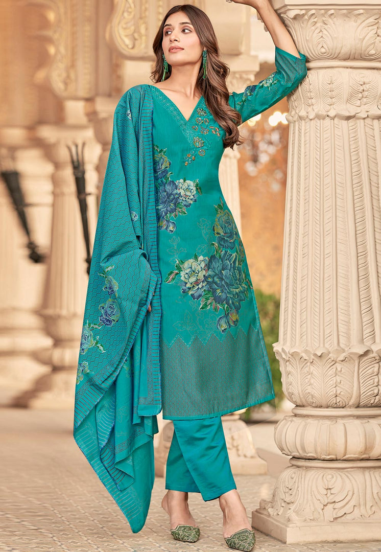 Teal Muslin Pakistani Suit