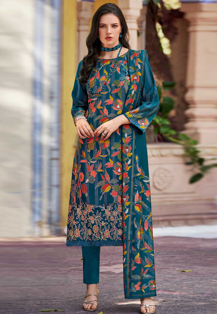 Teal Muslin Pant Style Suit