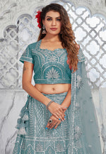Load image into Gallery viewer, Teal Net A Line Lehenga Choli

