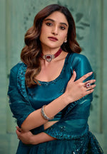 Load image into Gallery viewer, Teal Net Circular Lehenga Choli

