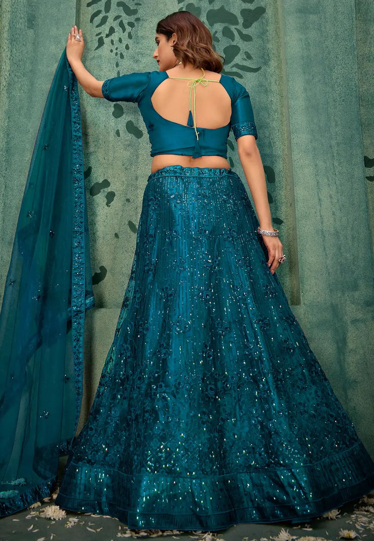 Teal Net Circular Lehenga Choli
