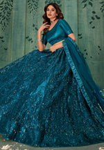 Load image into Gallery viewer, Teal Net Circular Lehenga Choli
