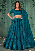 Load image into Gallery viewer, Teal Net Circular Lehenga Choli
