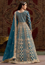 Load image into Gallery viewer, Teal Net Embroidered Anarkali Suit
