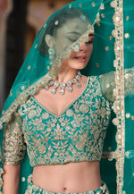 Load image into Gallery viewer, Teal Net Lehenga Choli For Wedding
