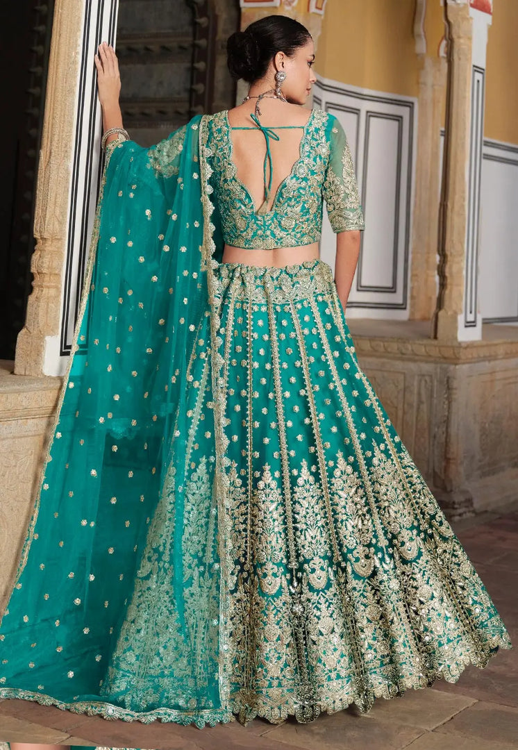 Teal Net Lehenga Choli For Wedding