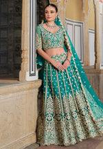 Load image into Gallery viewer, Teal Net Lehenga Choli For Wedding
