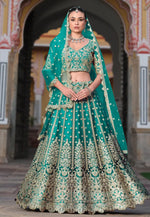 Load image into Gallery viewer, Teal Net Lehenga Choli For Wedding

