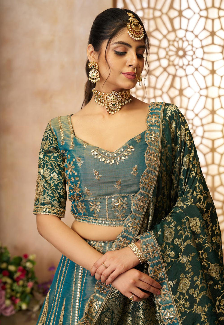 Teal Net Lehenga Choli
