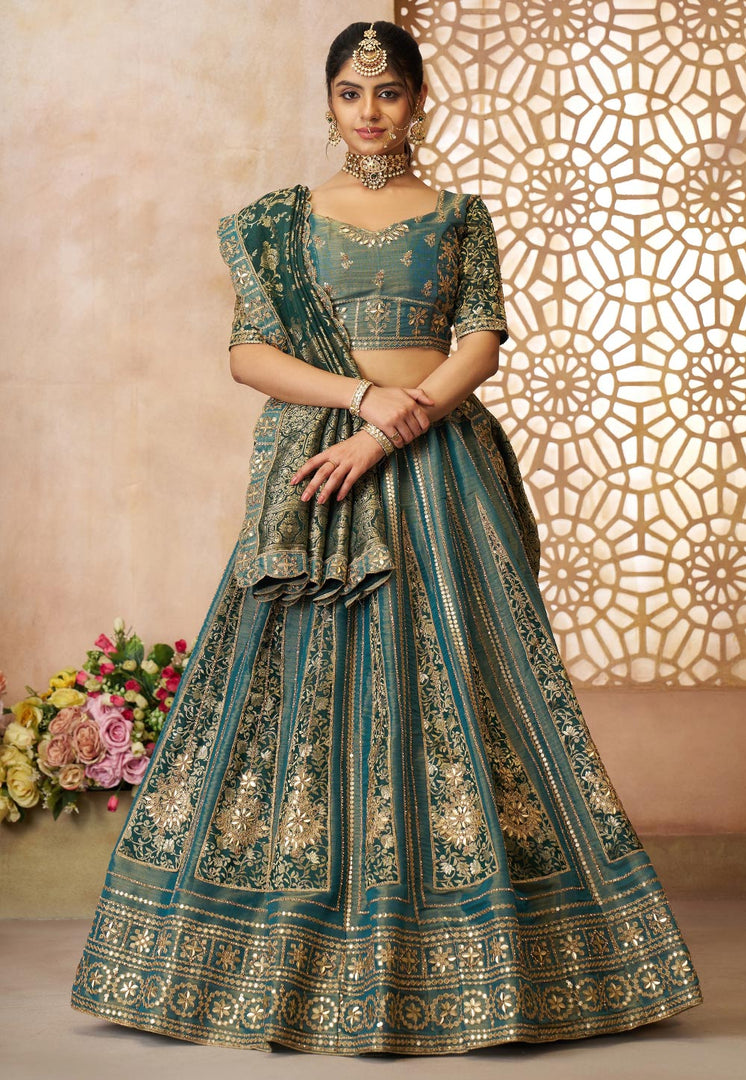 Teal Net Lehenga Choli