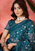 Load image into Gallery viewer, Teal Net Saree With Blouse
