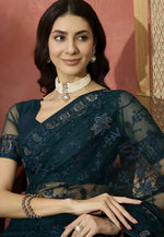 Load image into Gallery viewer, Teal Net Saree With Blouse