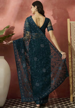 Load image into Gallery viewer, Teal Net Saree With Blouse