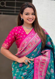 Teal Patola Silk Saree