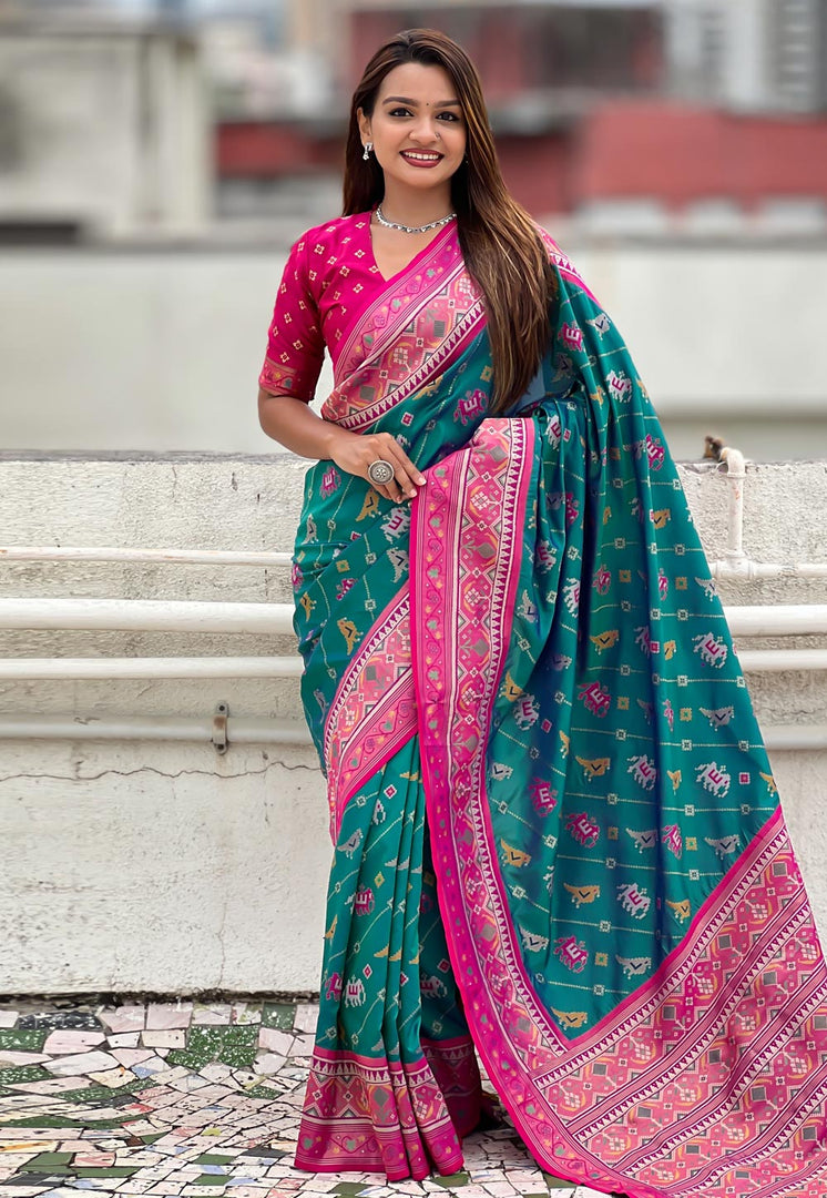 Teal Patola Silk Saree