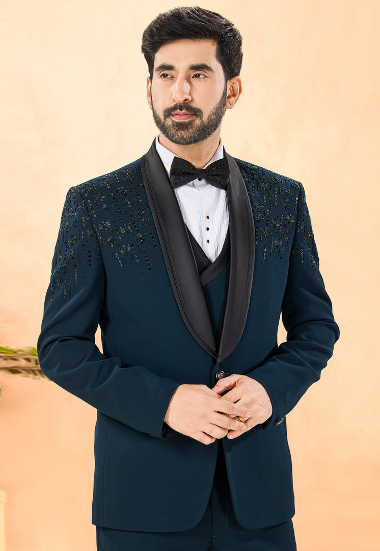Teal Rayon Tuxedos Suit