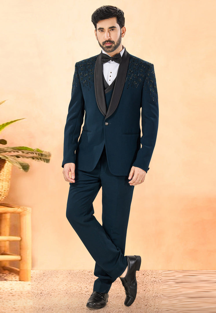 Teal Rayon Tuxedos Suit
