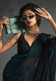 Teal Satin Silk Saree With Blouse