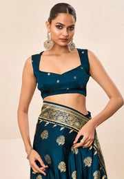 Teal Satin Silk Saree With Blouse