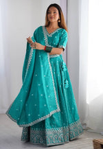 Load image into Gallery viewer, Teal Shimmer Lehenga Choli
