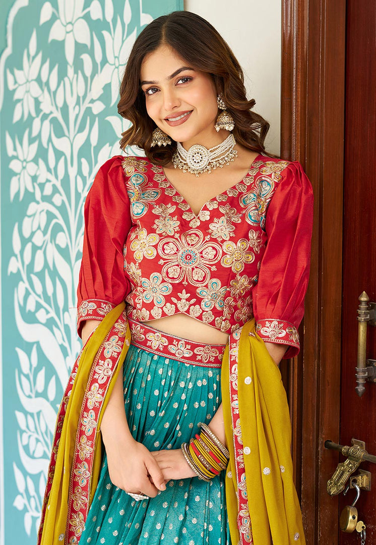 Teal Shimmer Readymade Circular Lehenga Choli