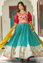 Load image into Gallery viewer, Teal Shimmer Readymade Circular Lehenga Choli
