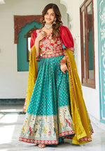 Load image into Gallery viewer, Teal Shimmer Readymade Circular Lehenga Choli
