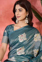 Load image into Gallery viewer, Teal Shimmer Saree With Blouse
