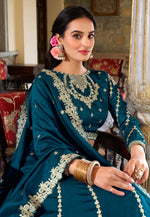 Load image into Gallery viewer, Teal Silk A Line Lehenga Choli
