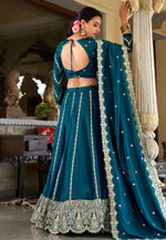 Load image into Gallery viewer, Teal Silk A Line Lehenga Choli
