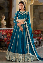 Load image into Gallery viewer, Teal Silk A Line Lehenga Choli
