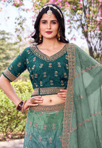 Load image into Gallery viewer, Teal Silk A Line Lehenga Choli
