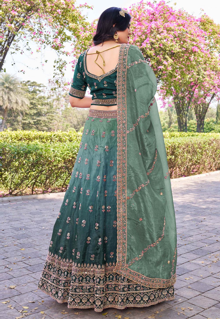 Teal Silk A Line Lehenga Choli